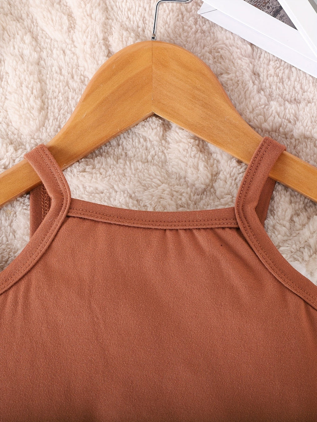Baby Girl Daddy's Mini Outfit Set with a Cropped Hoodie Cami Top and Cuffed Pants in Sepia Tones