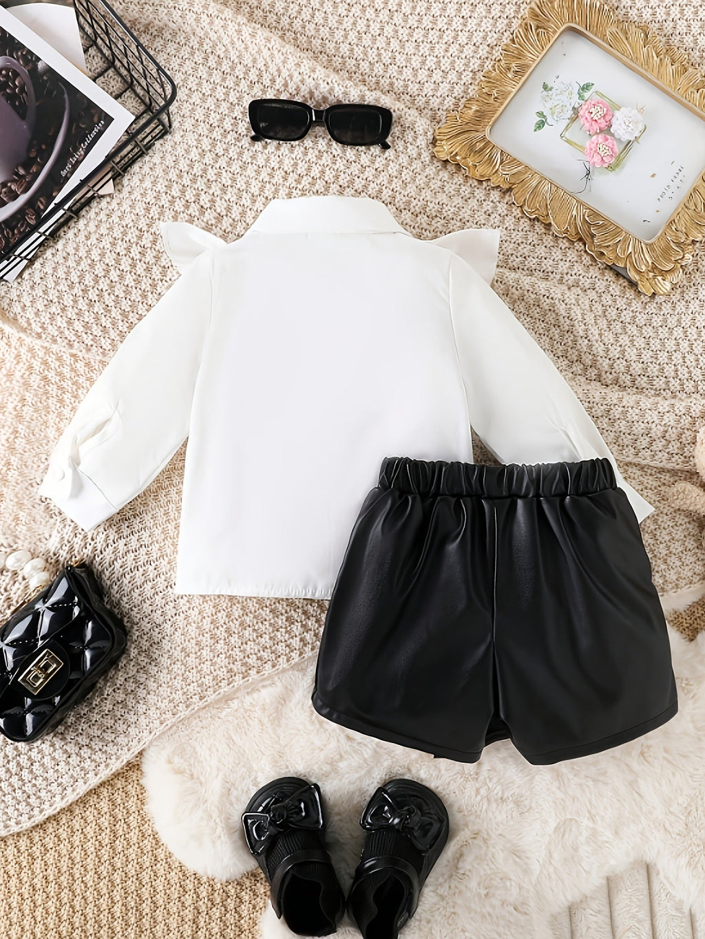 Baby Girls' Blouse and Skort Set with Ruffle Shoulders and a Wrap Front for Dressy Summer Outfits