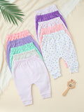 Baby Girl Pants Ten Pack in Pastel Colors with Animal Prints and Cuffed Ankles for Everyday Outfit Changes