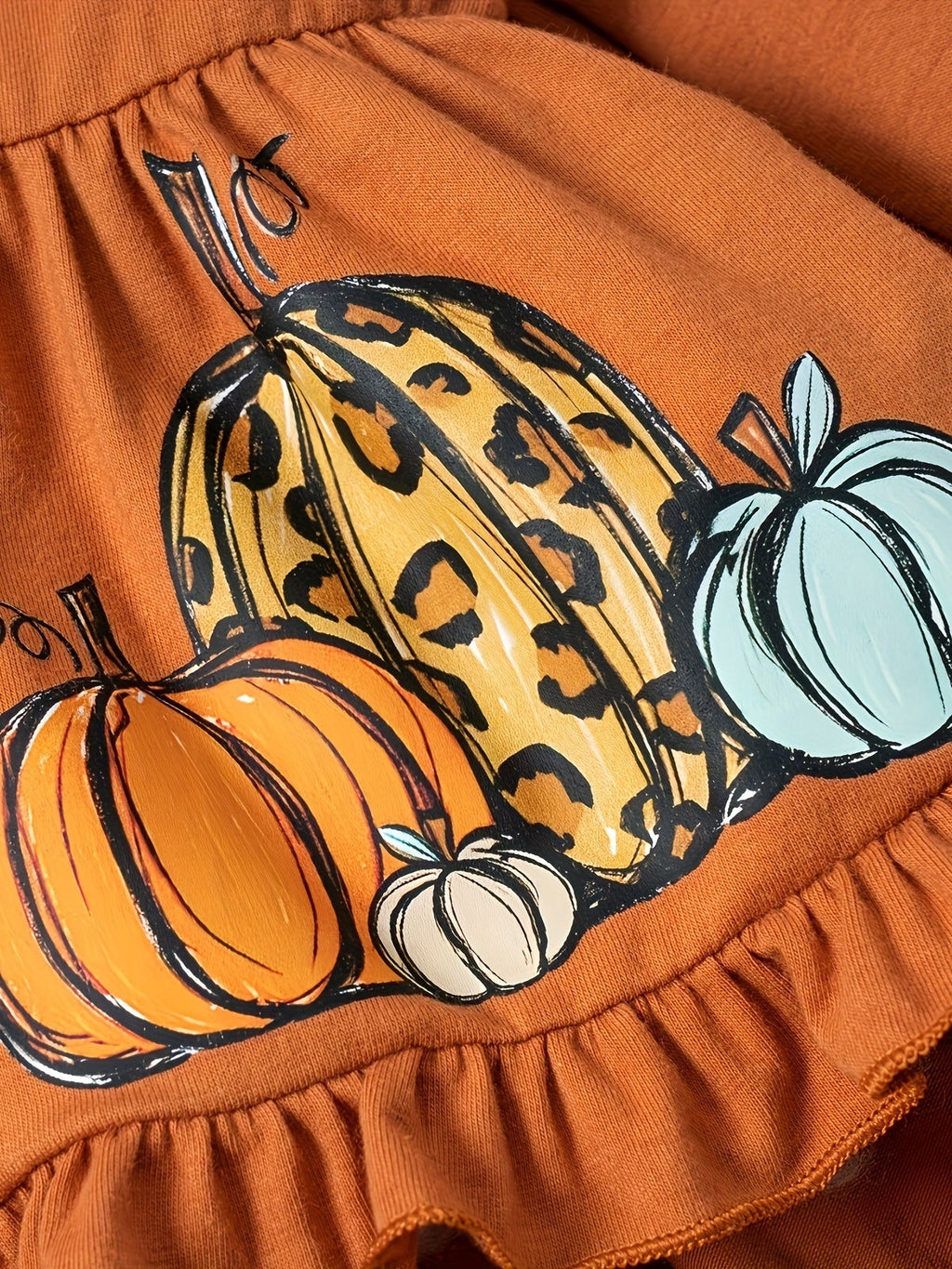 Toddler Girls' Pumpkin Top and Pants Set with Ruffle Details and a Matching Bow Headband for Fall Outfits