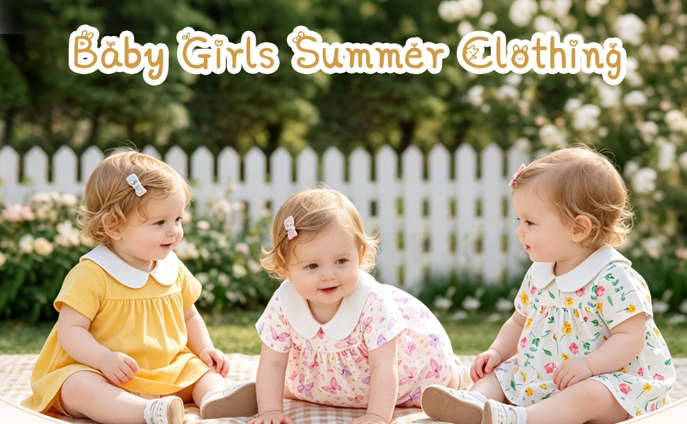 Baby Girl Collared Dresses Three Pack with Floral Butterfly and Solid Designs for Everyday Outfits
