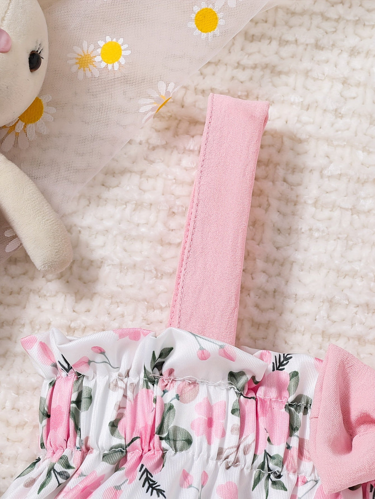 Baby Girls' Pink Floral Top and Bloomer Set with a Bow Front and Ruffled Edges for Warm Weather Outfits