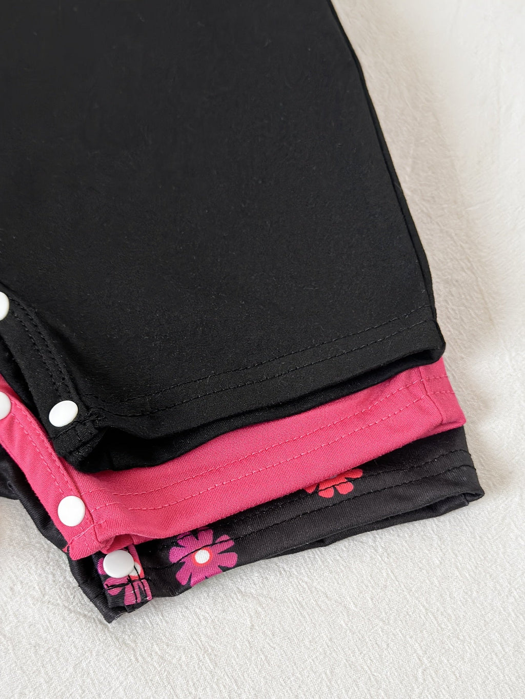 Baby Girls' Floral Rompers 3-Pack in Black and Fuchsia with Thin Straps and Snap Closures for Summer