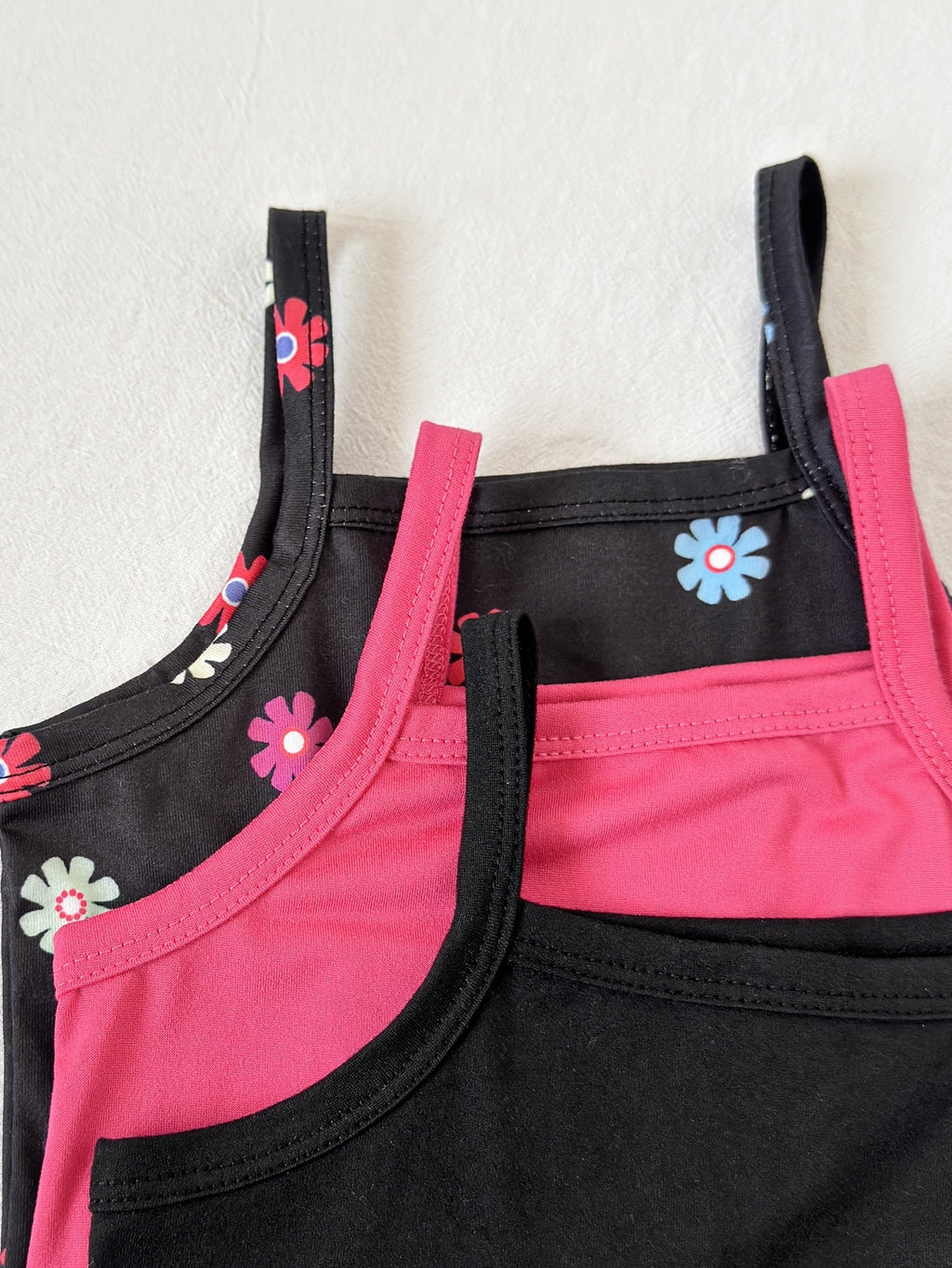 Baby Girls' Floral Rompers 3-Pack in Black and Fuchsia with Thin Straps and Snap Closures for Summer