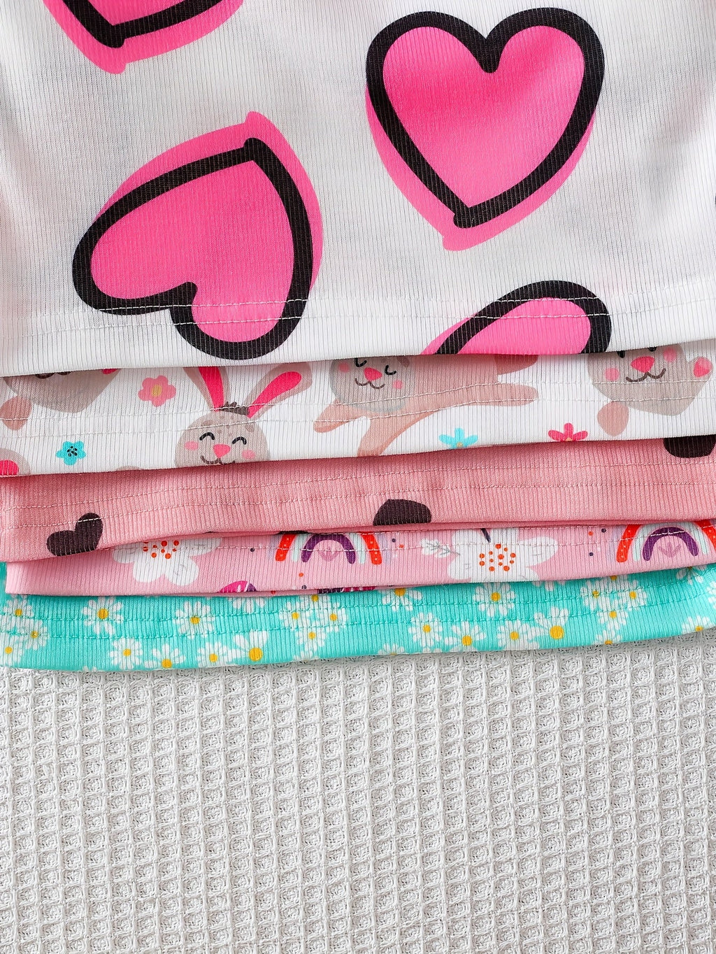 Baby Girl T-Shirts Five-Pack with Flower and Heart Prints in Long Sleeve Styles for Everyday Outfits