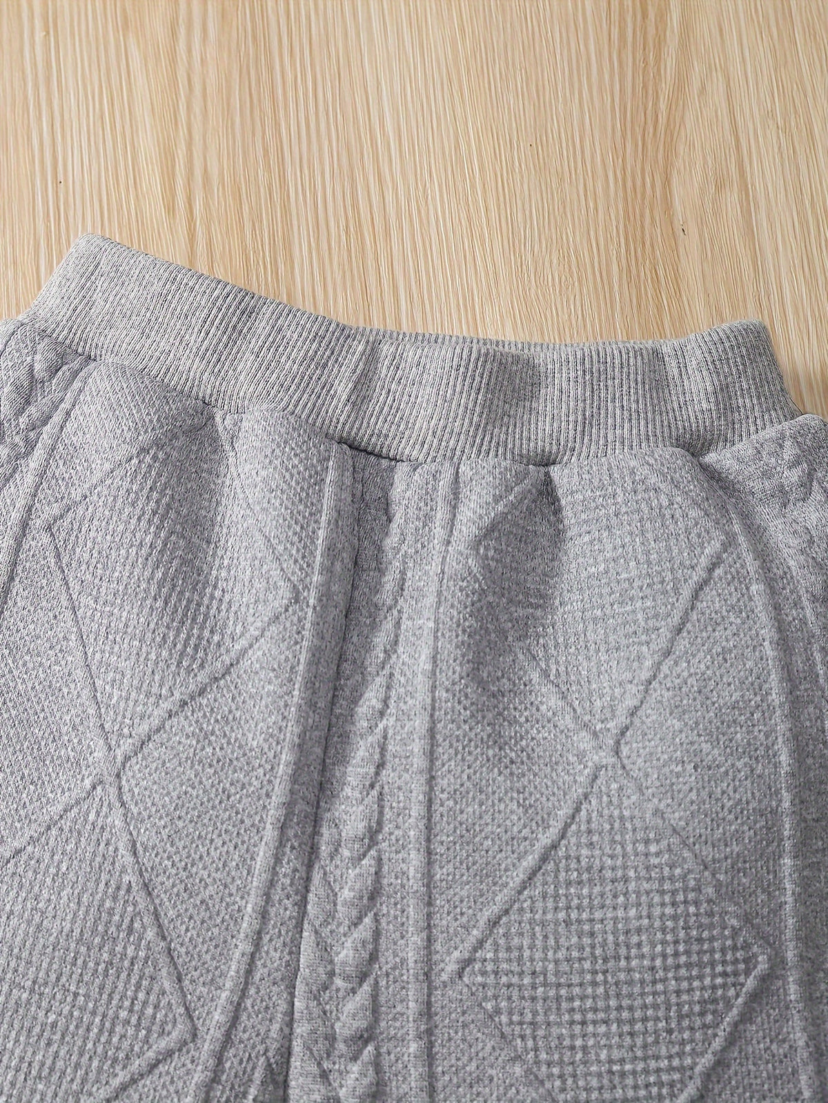 Toddler Girls' Textured Pants Set with an M Letter Top and Gray Pink White Colorblocking in 18-24M