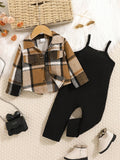 Baby Girl Plaid Outfit Set - Sleeveless Winter