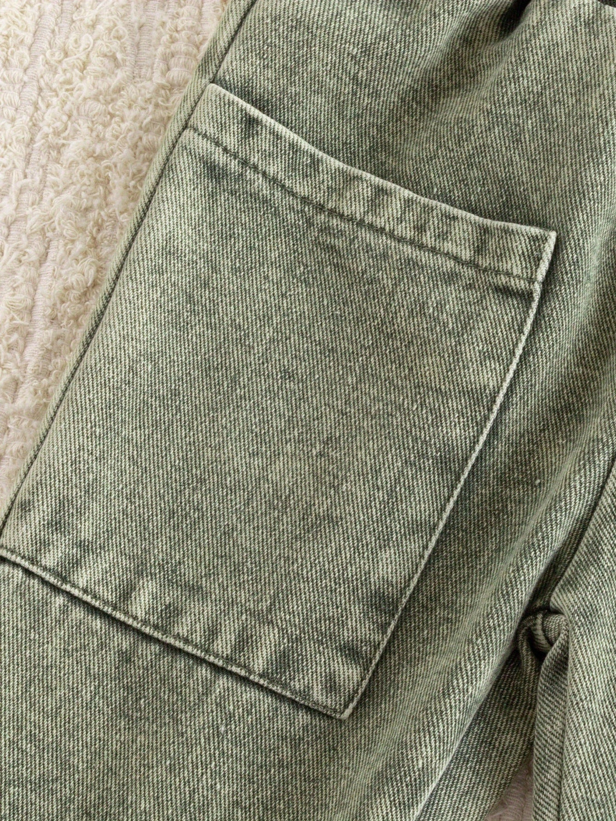 Baby Girls' Denim Jacket and Pants Set with Patch Pockets and an Elastic Waist for Casual Outings