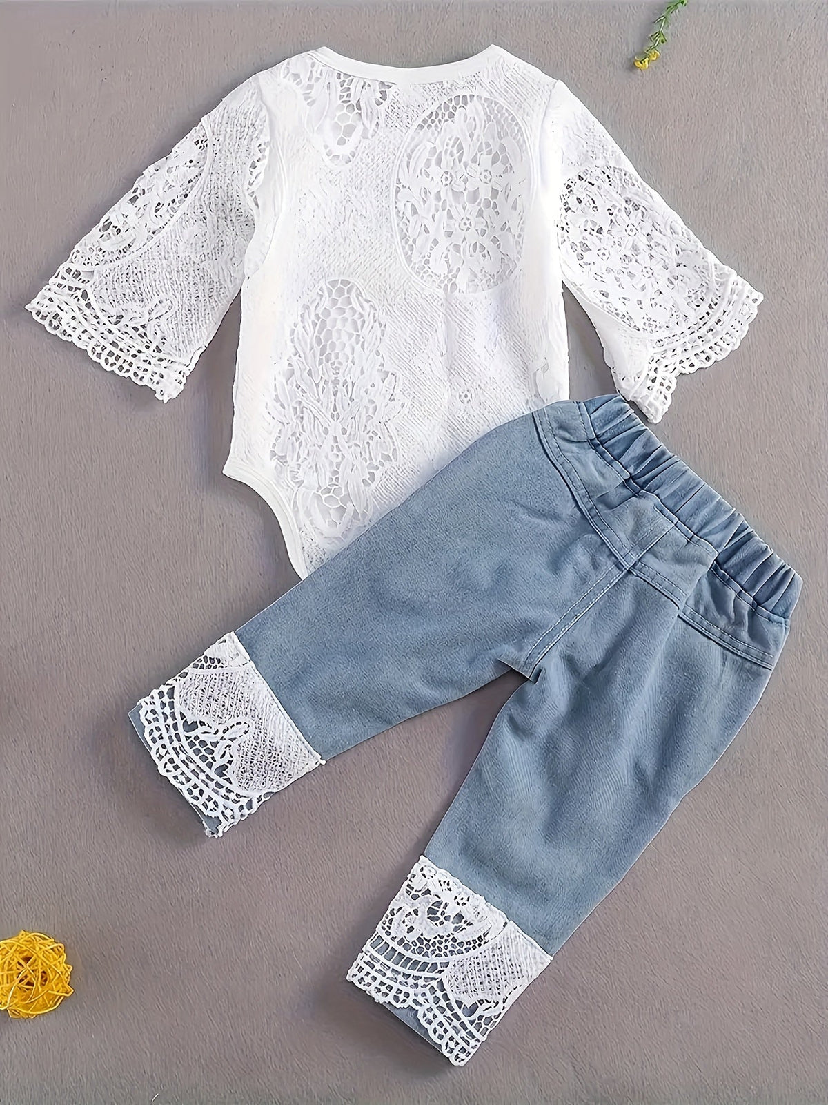 Baby Girls Outfit Set - Denim-Look Lace