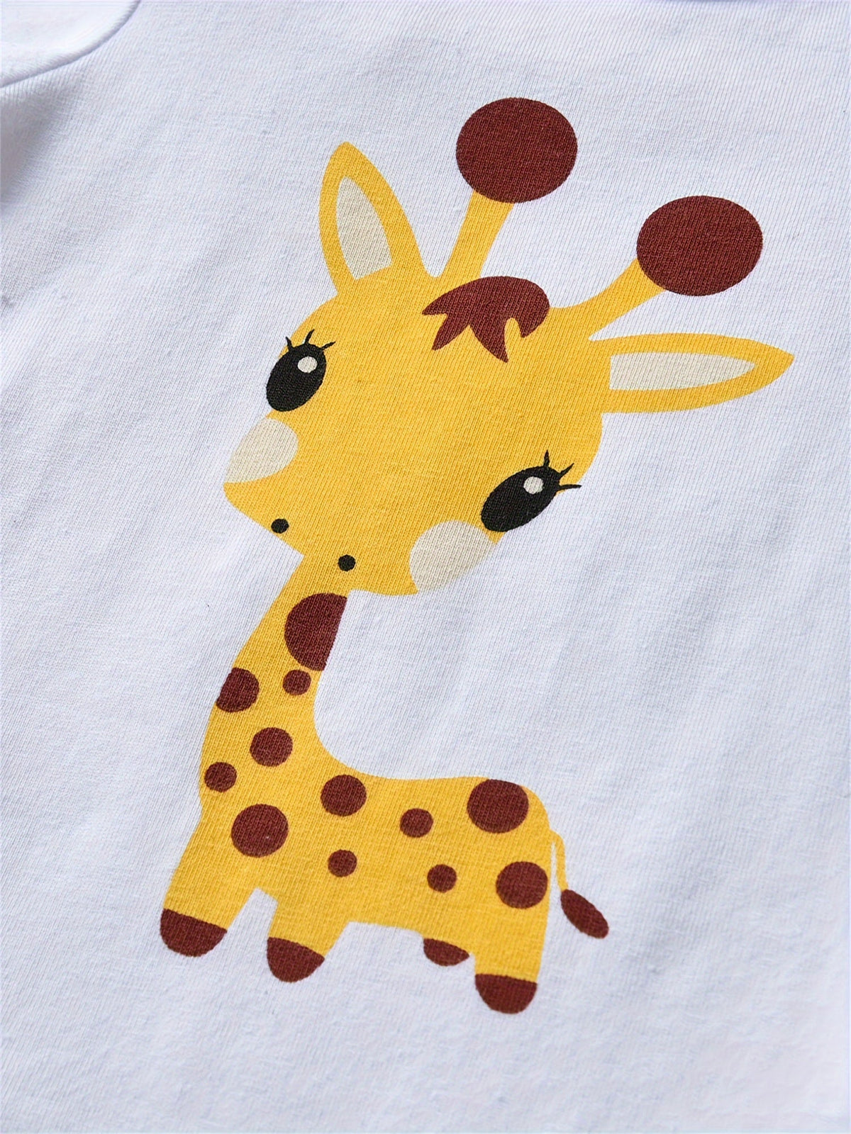 Baby Girls' Giraffe Print Bodysuit Outfit with Polka Dot Pants and a Matching Hat in Yellow or Pink