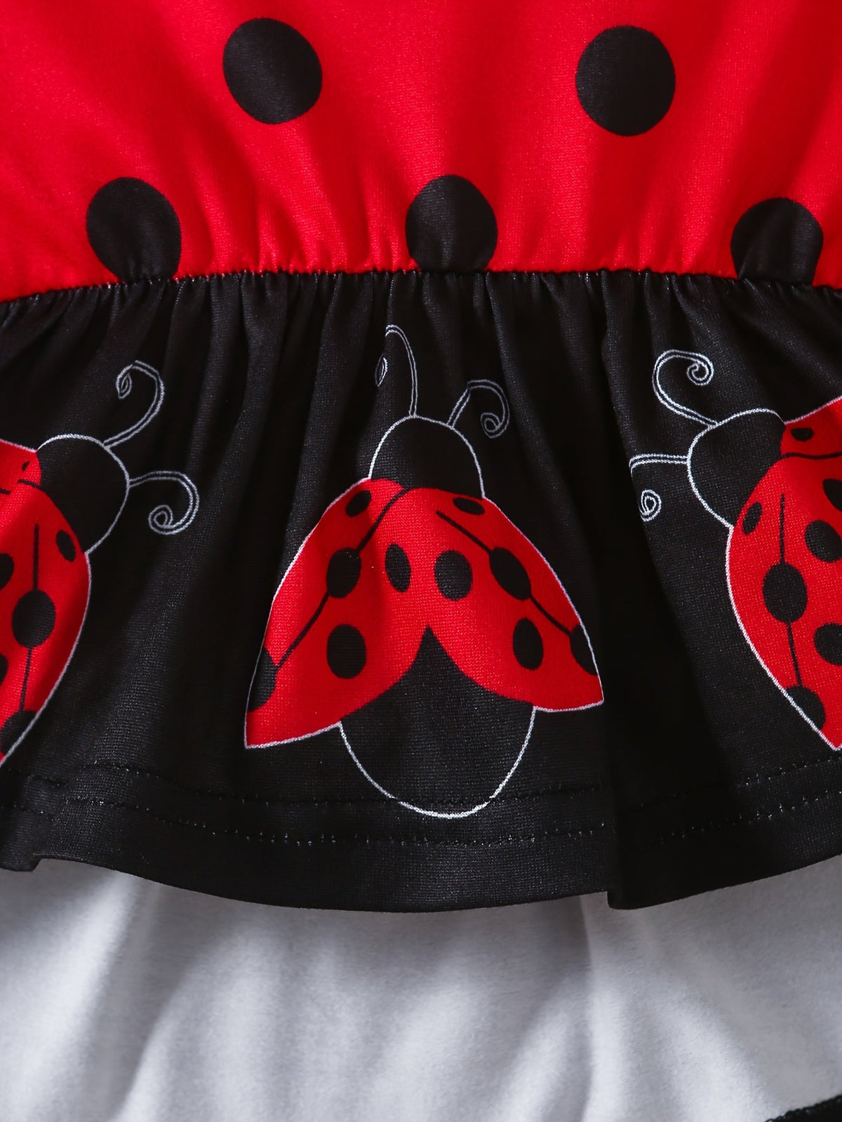 Baby Girls' Ladybug Outfit with a Ruffle Shoulder Long Sleeve Top and Matching Pants and Headband