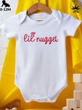 Baby Lil Nugget Bodysuit in White Cotton with Red Script and Short Sleeves for Simple Everyday Outfits