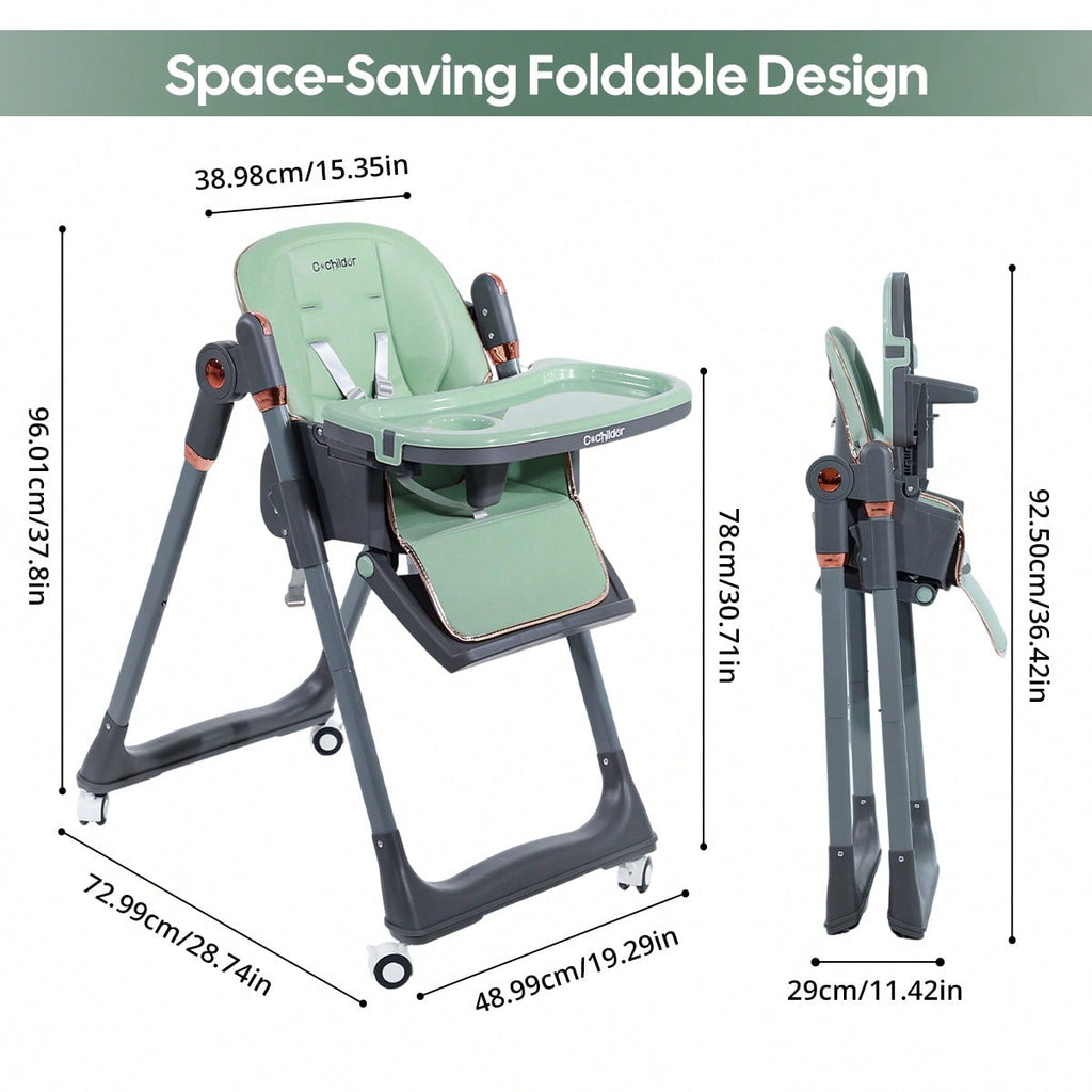 Adjustable Baby High Chair with a Removable Tray and Folding Frame, Four Height Settings for Family Mealtimes