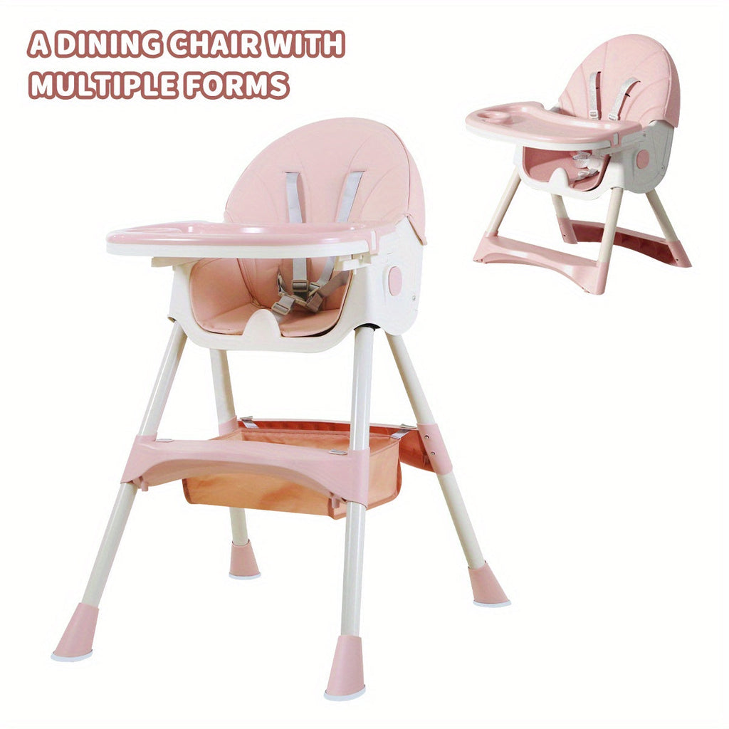 Baby High Chair with a Removable Feeding Tray and Foldable Frame in Pink or Khaki for Mealtimes