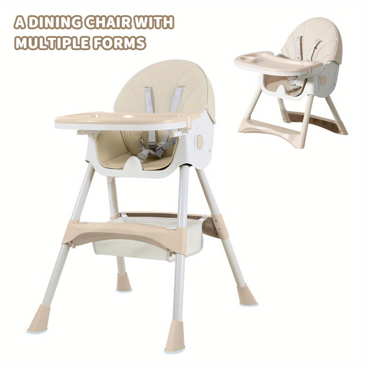 Baby High Chair with a Removable Feeding Tray and Foldable Frame in Pink or Khaki for Mealtimes