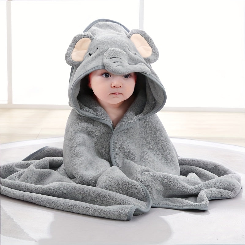Baby Hooded Towels in a Four-Piece Animal Set with Soft Coral Fleece and Generous 80 cm Square Wraps