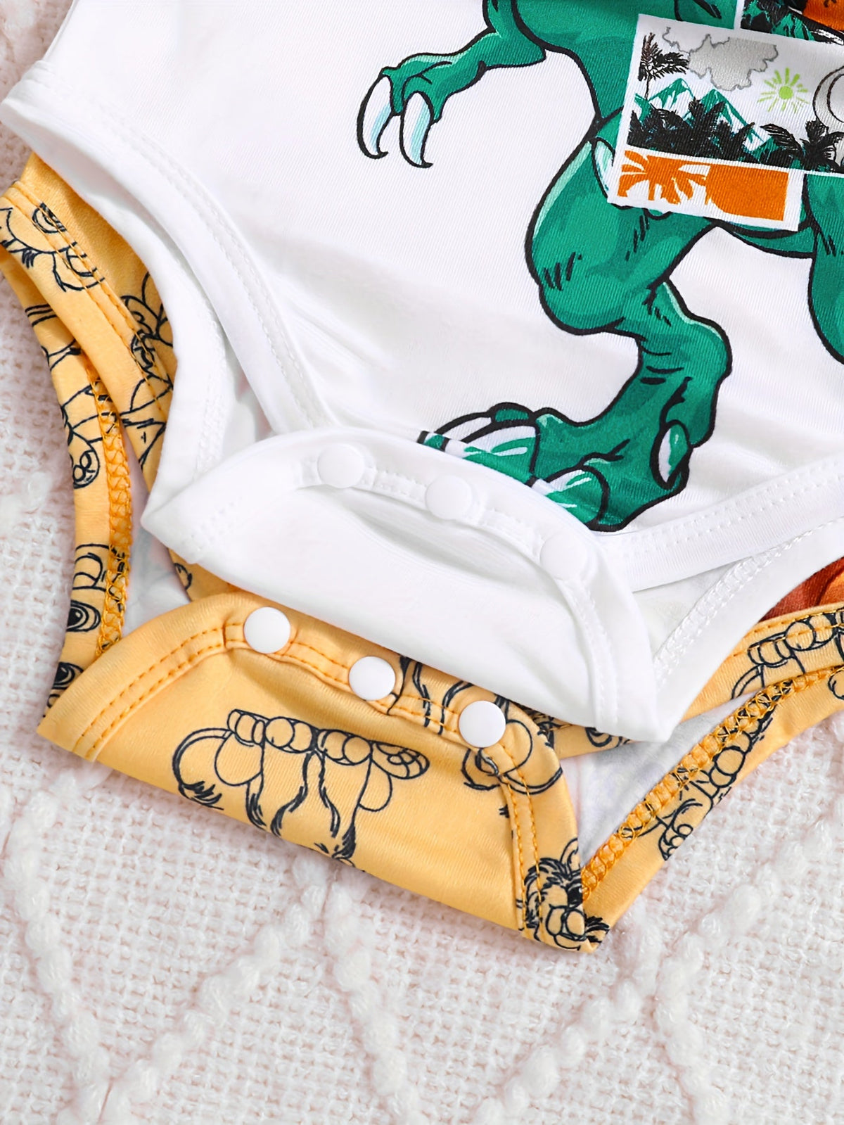 Baby Boys' Lion and Dinosaur Six-Piece Outfit Set of Long Sleeve Bodysuits, Pants and Matching Hats