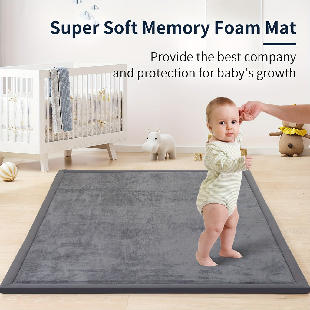 Cushioned Baby Play Mat with a Coral Velvet Surface and 1.1-Inch Memory Foam for Comfortable Floor Time
