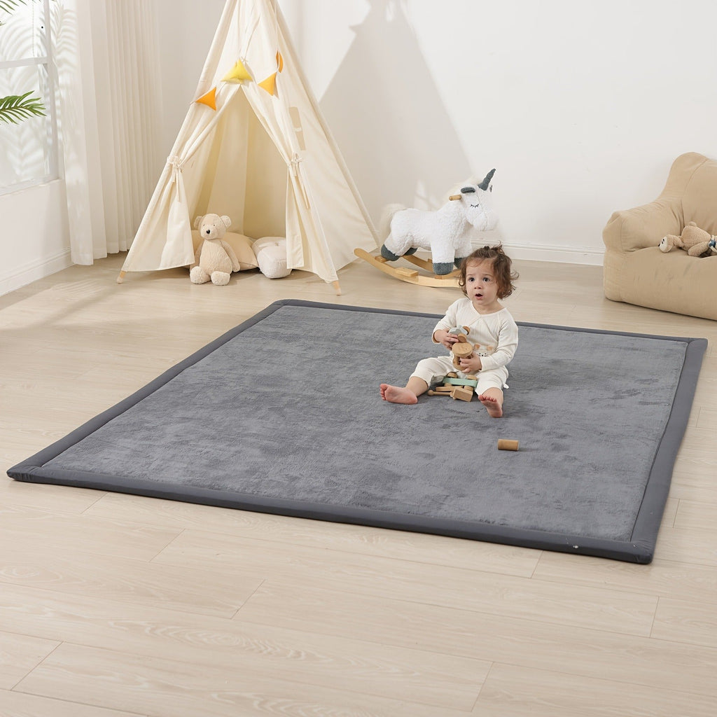 Cushioned Baby Play Mat with a Coral Velvet Surface and 1.1-Inch Memory Foam for Comfortable Floor Time
