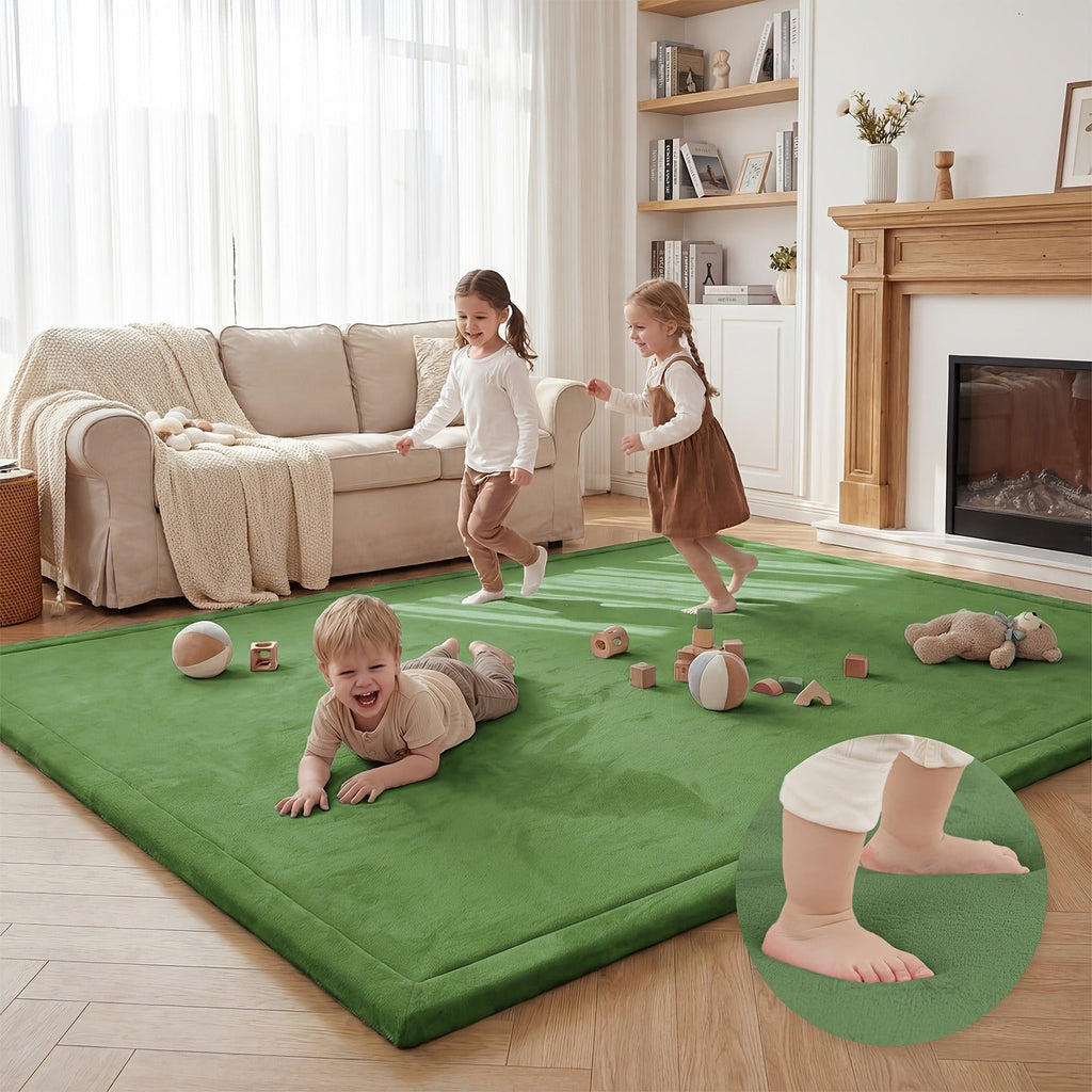 Cushioned Baby Play Mat with a Coral Velvet Surface and 1.1-Inch Memory Foam for Comfortable Floor Time