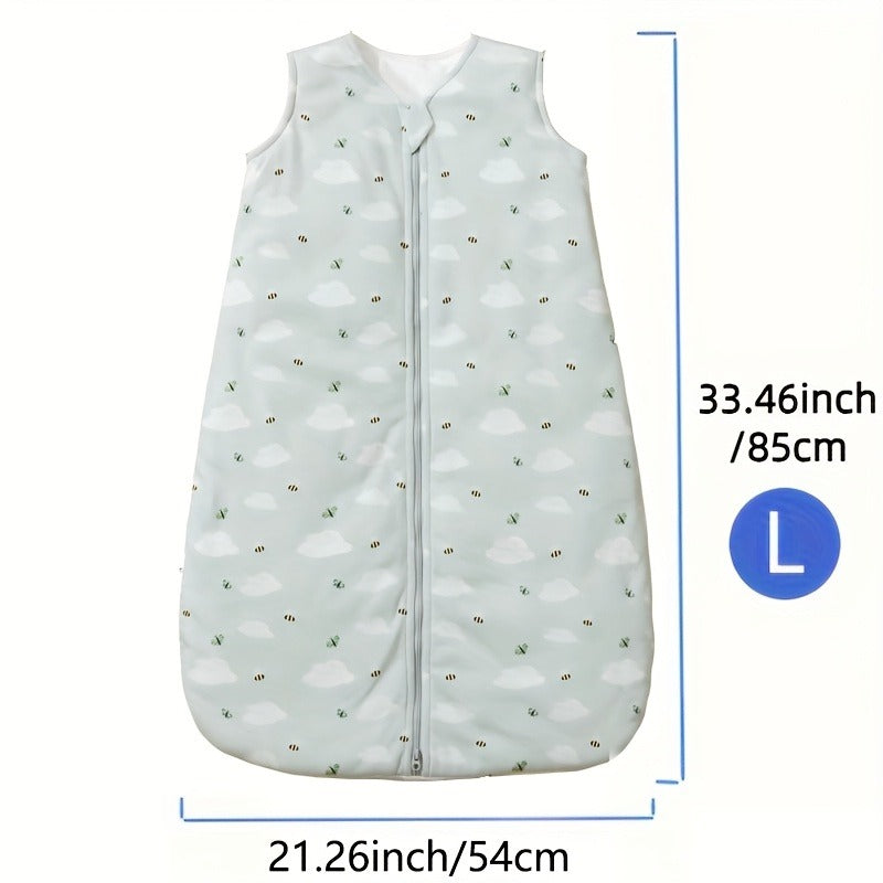 Quilted Baby Sleep Sack in Green Bee Print with Two-Way Zipper and Sleeveless Shape for Cooler Seasons