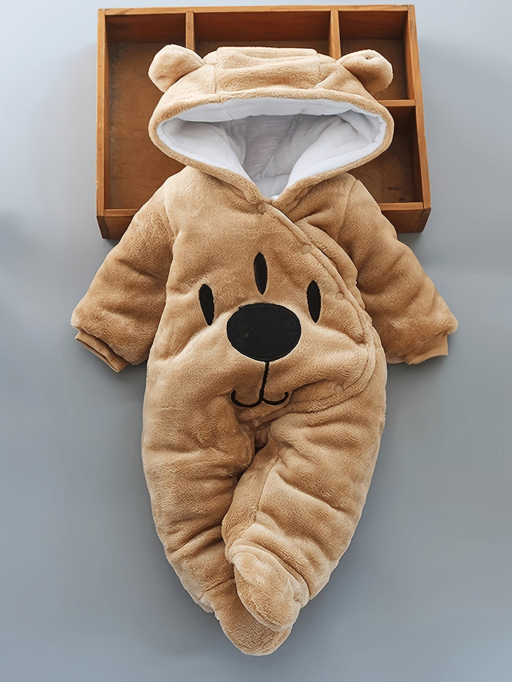 Baby Bear Hooded Snowsuit in Pink with Covered Feet and a Plush Finish for Cold Weather Outings