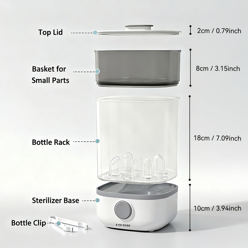 Electric Steam Bottle Sterilizer with Stackable Chambers and One Button Control for Feeding Accessories