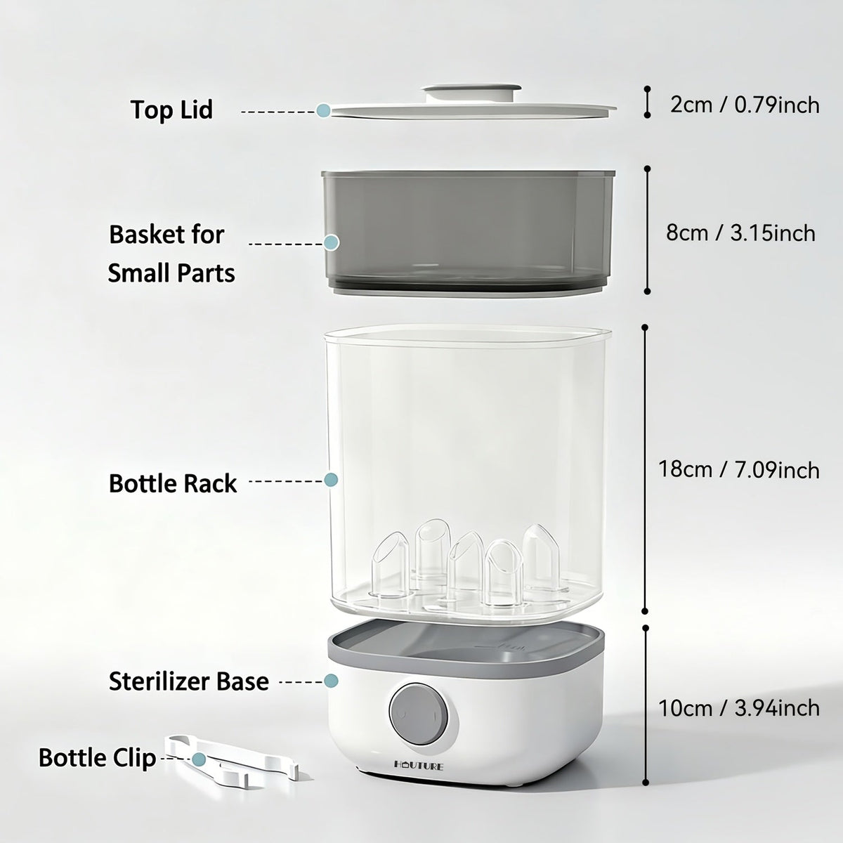 Electric Steam Bottle Sterilizer with Stackable Chambers and One Button Control for Feeding Accessories