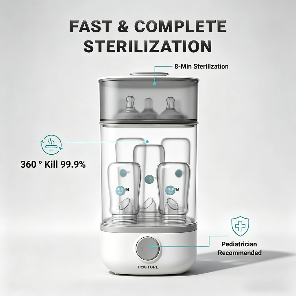 Electric Steam Bottle Sterilizer with Stackable Chambers and One Button Control for Feeding Accessories
