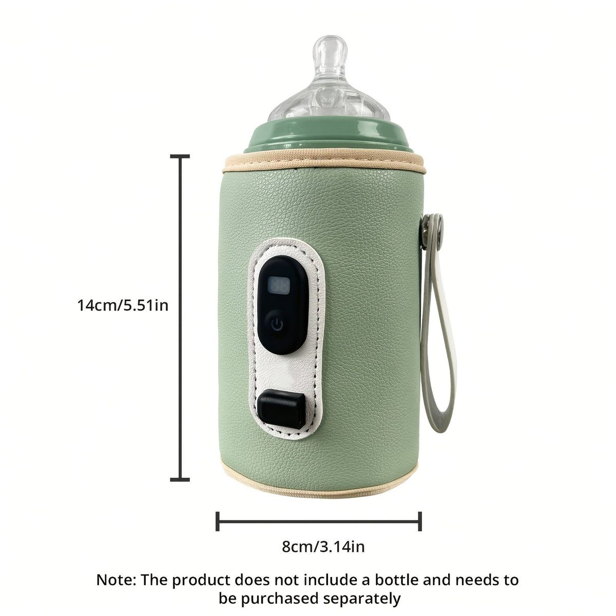USB Bottle Warmer Sleeve with a Digital Temperature Display and Carry Loop in Green or Pink