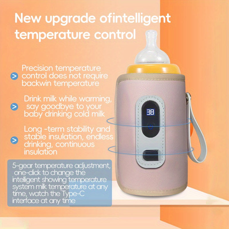 USB Bottle Warmer Sleeve with a Digital Temperature Display and Carry Loop in Green or Pink