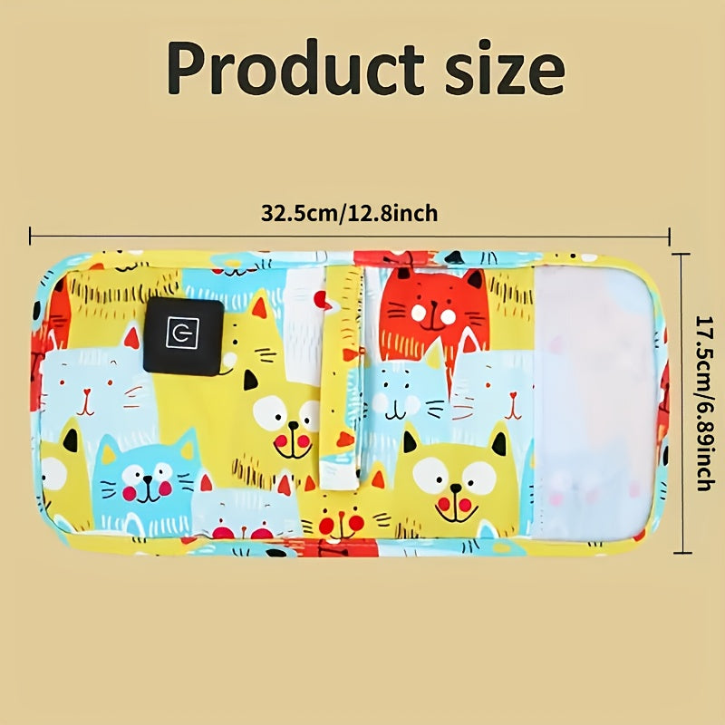 USB Portable Bottle Warmer Sleeve with Three Heat Settings and Cartoon Cat Prints for Feeding Routines