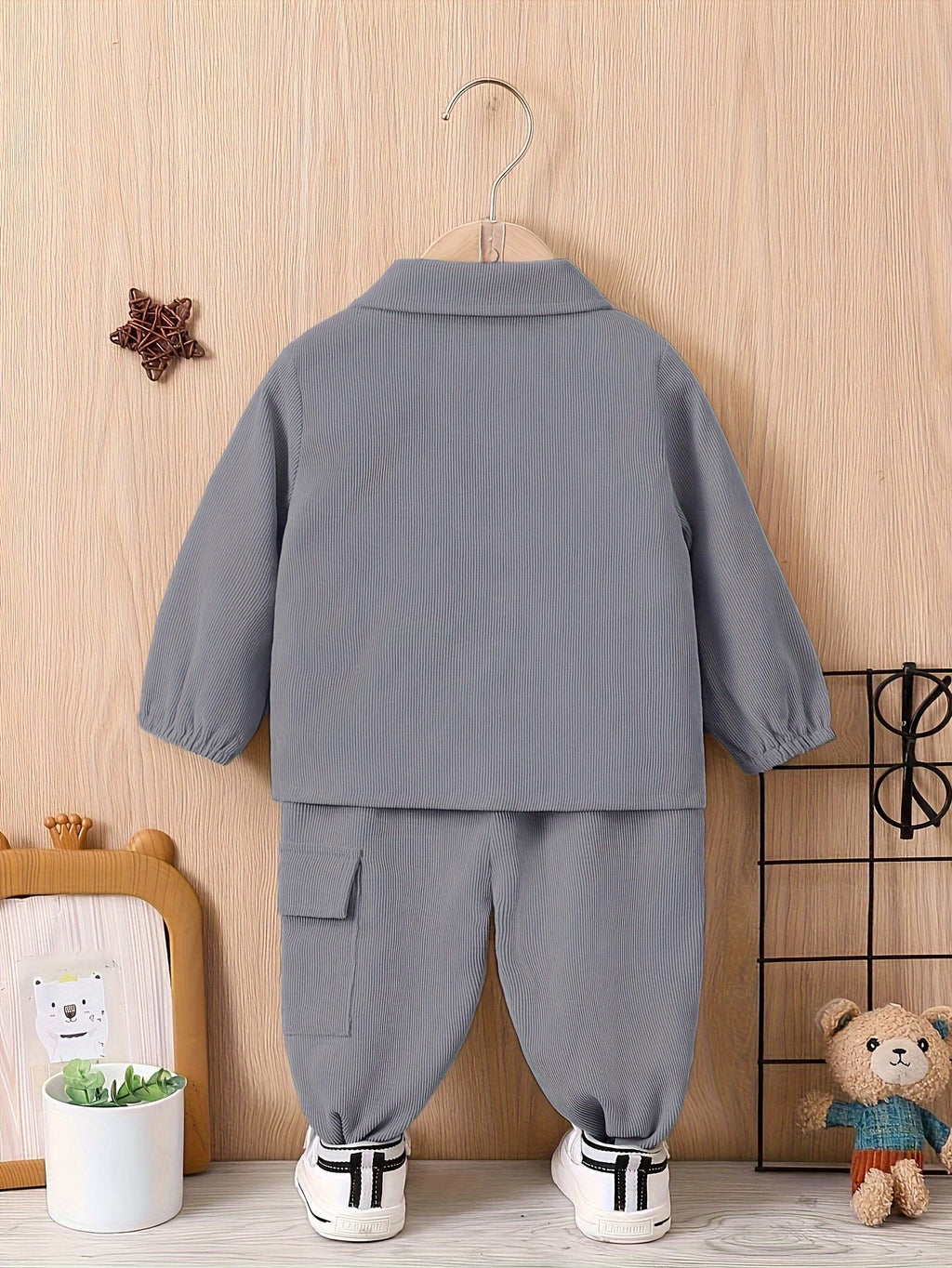 Baby Boys' Jacket and Pants Set with Button Front Chest Pockets in Khaki or Dark Brown Workwear Style