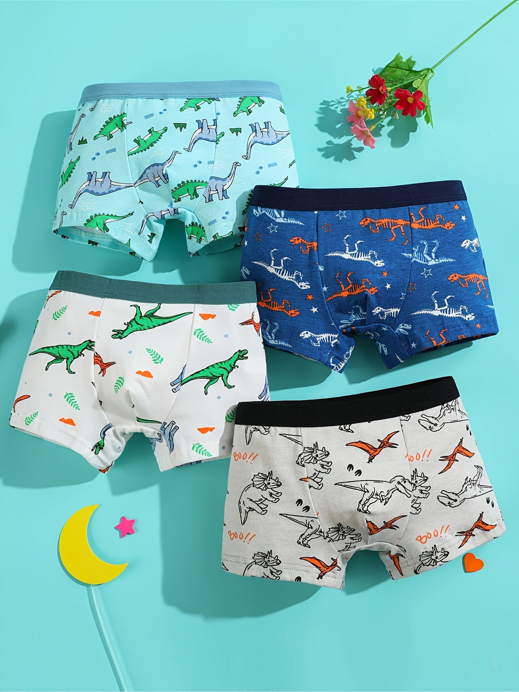Boys' Cartoon Boxer Briefs 10-Pack with Elastic Waists and Random Animal Prints for Everyday Underwear