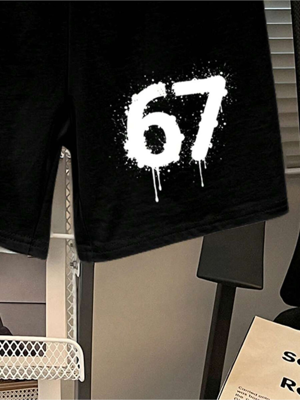 Boys' 67 Paint Splash T-Shirt and Shorts Set in Mint White and Black with a Short Sleeve Crew Neck Top