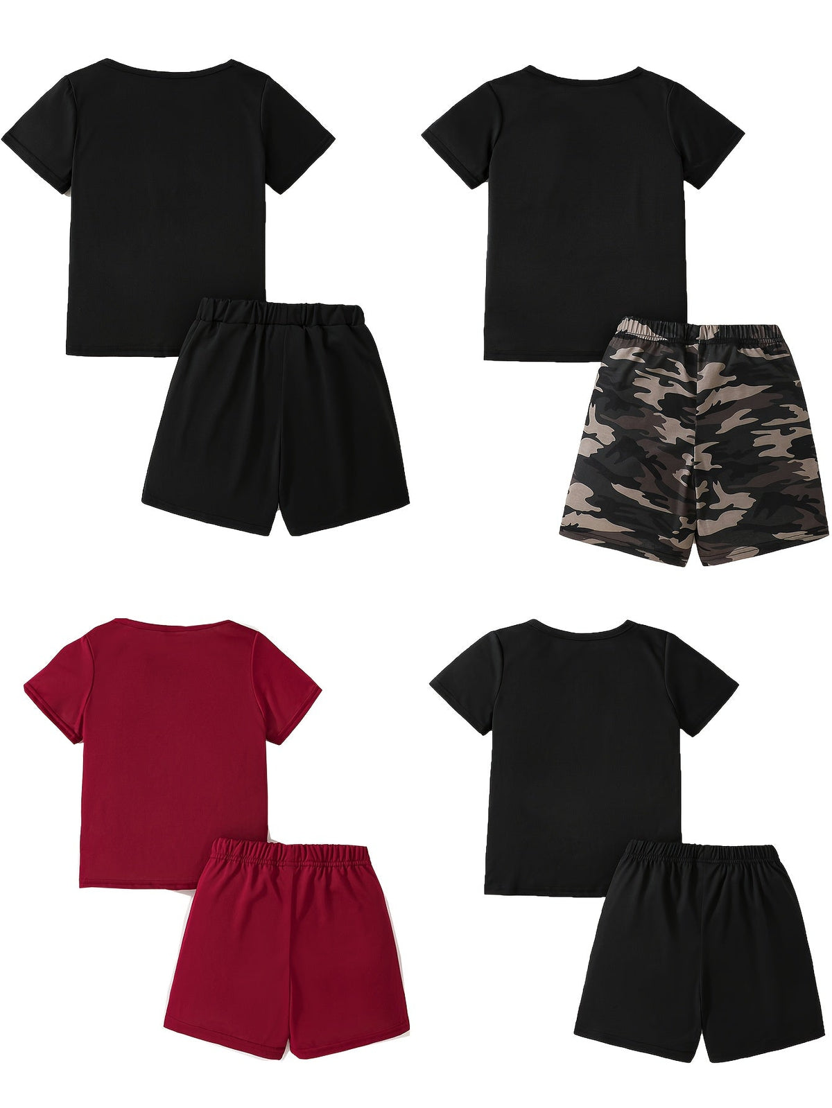 Boys' Eight-Piece Summer Outfit Set with Four Graphic T-Shirts and Four Shorts in Mixed Designs