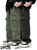 Boys' Nylon Cargo Pants 2-Pack in Military Green and Black with Large Pockets for Casual School Outfits