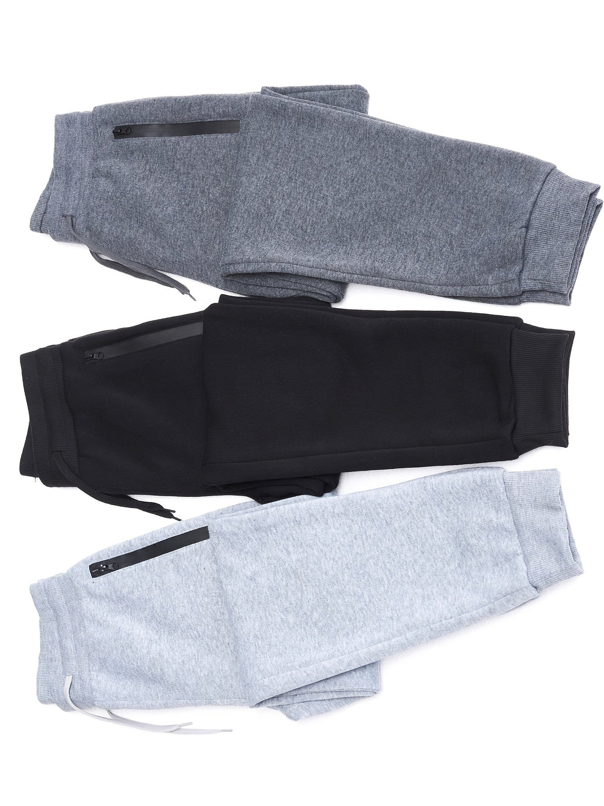 Boys' Fleece Jogger Pants 3-Pack with Zipper Pockets and Drawstring Waists for Sports and Casual Wear