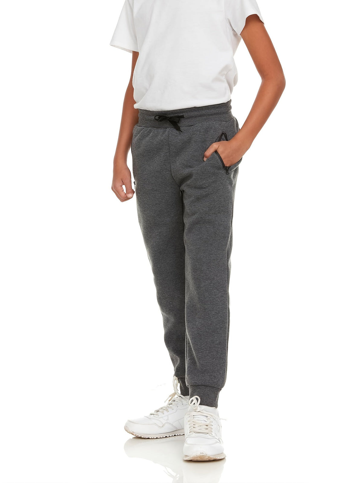 Boys' Fleece Jogger Pants 3-Pack with Zipper Pockets and Drawstring Waists for Sports and Casual Wear