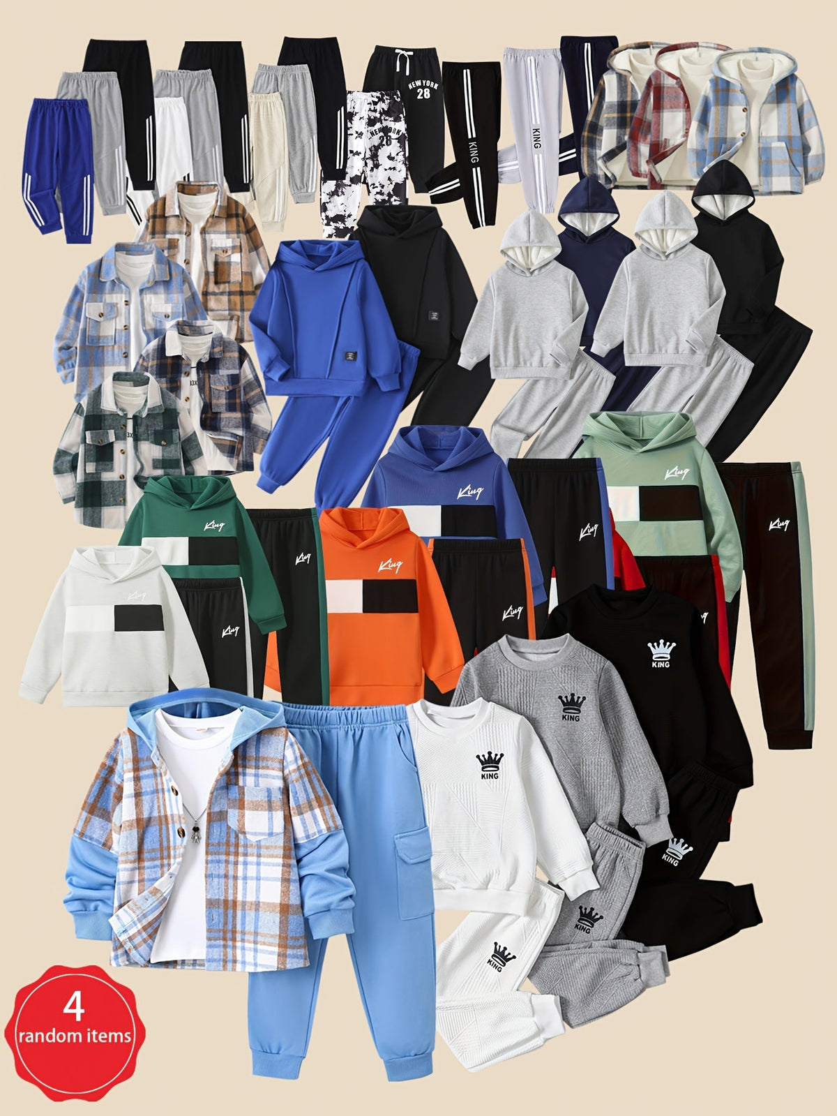 Boys' Random Clothing Four Piece Multipack with Assorted Casual Garments for Autumn and Winter Layering