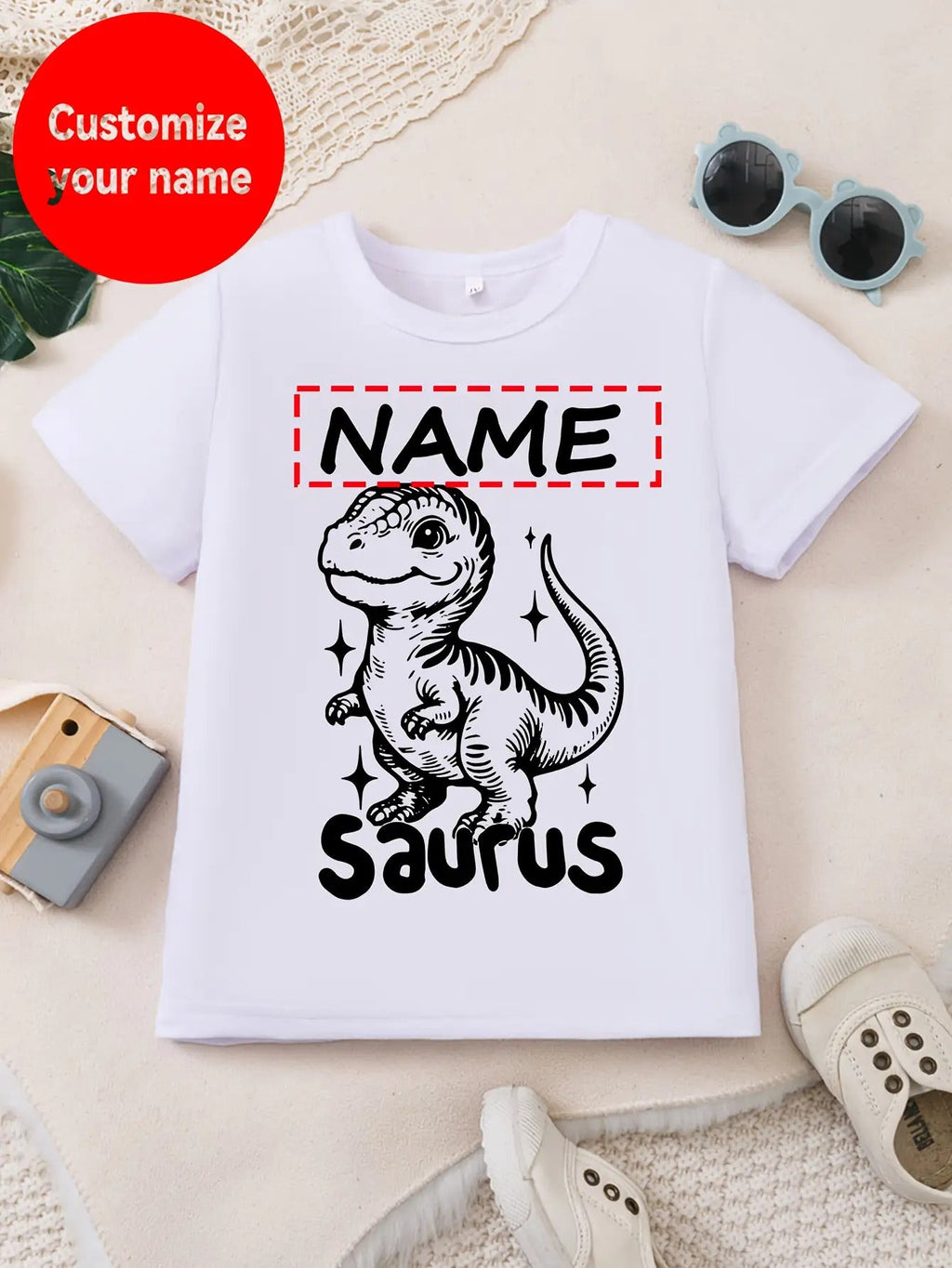 Boys' Custom Name Dinosaur T-Shirt - Personalized