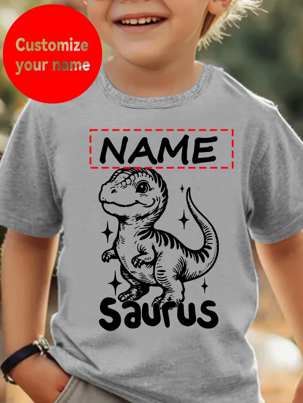 Boys' Custom Name Dinosaur T-Shirt - Personalized