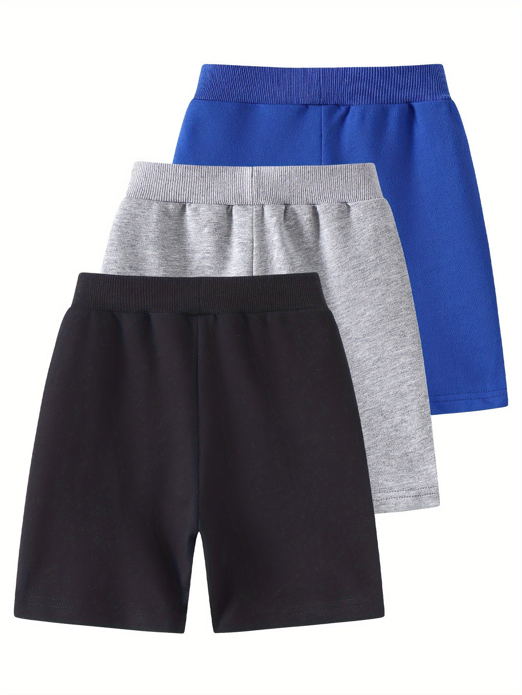Boys' Three-Pack Dinosaur Cotton Shorts in Blue, Black and Gray with Pockets for Everyday Outfits