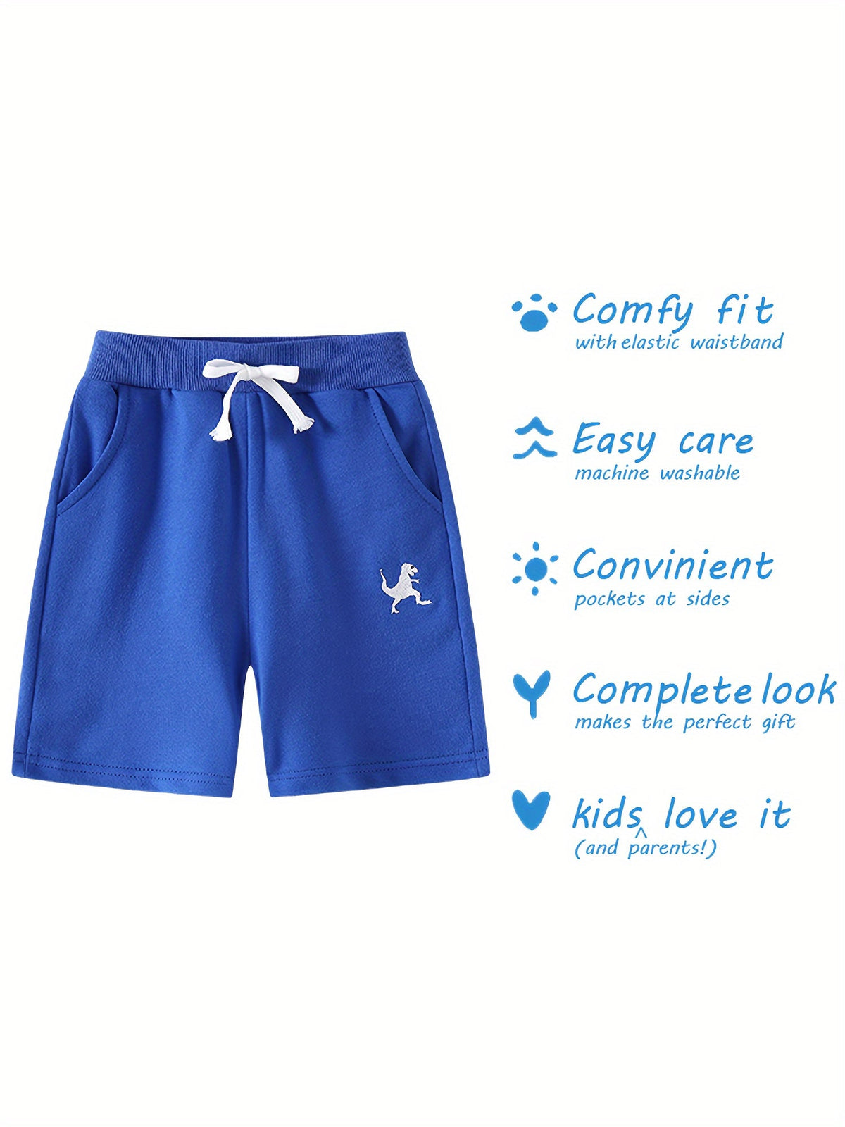 Boys' Three-Pack Dinosaur Cotton Shorts in Blue, Black and Gray with Pockets for Everyday Outfits