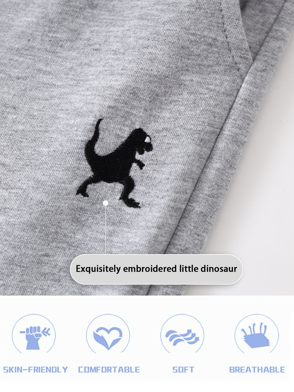 Boys' Three-Pack Dinosaur Cotton Shorts in Blue, Black and Gray with Pockets for Everyday Outfits