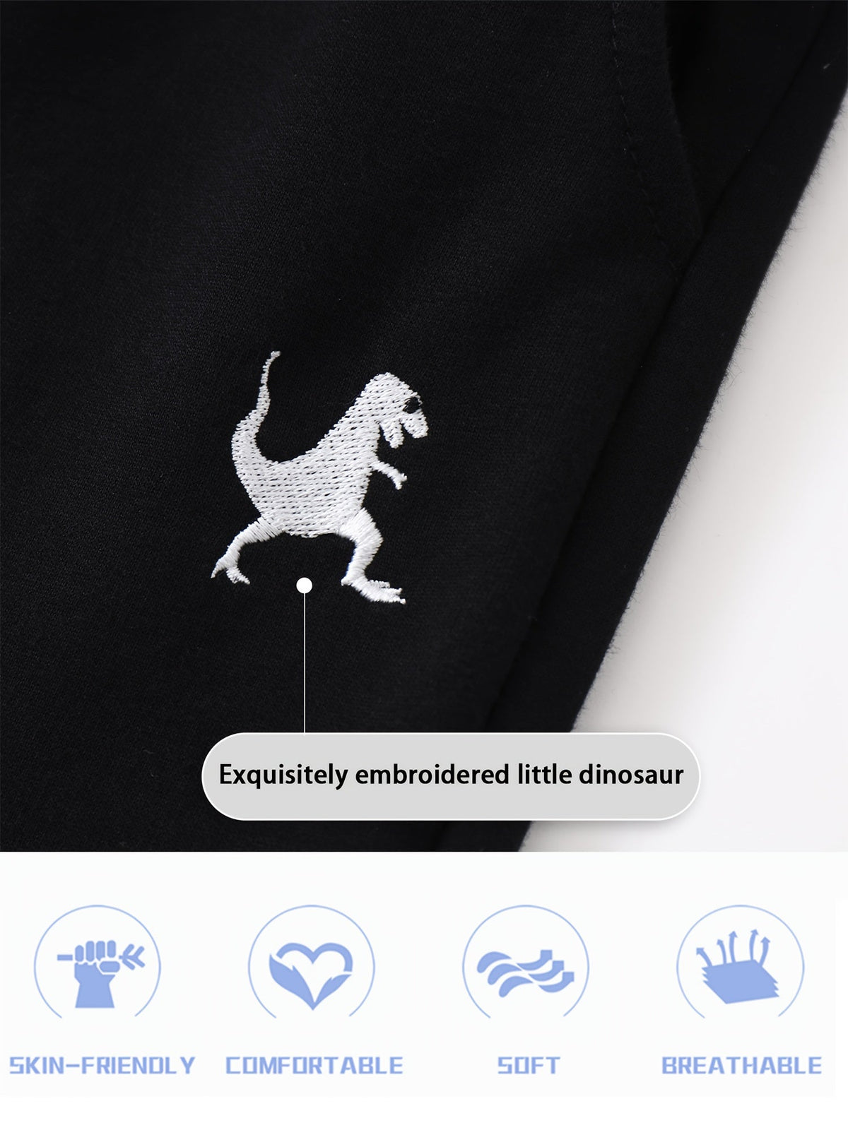 Boys' Three-Pack Dinosaur Cotton Shorts in Blue, Black and Gray with Pockets for Everyday Outfits
