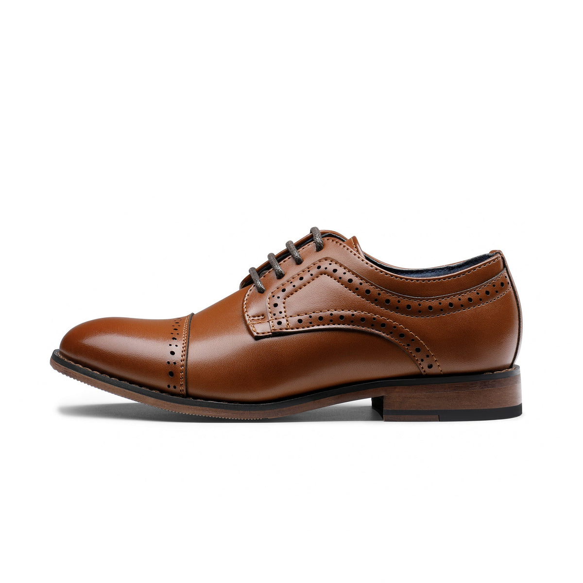 Boys' Dress Shoes with Cap Toe Brogue Details and Lace-Up Fronts in Black, Brown or Dark Brown