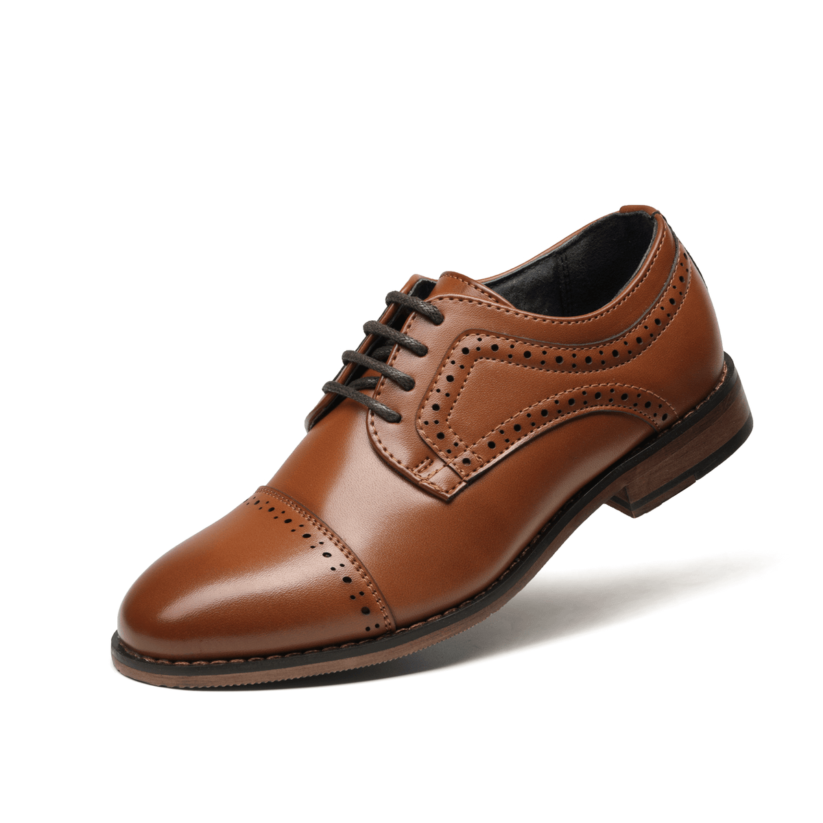 Boys' Dress Shoes with Cap Toe Brogue Details and Lace-Up Fronts in Black, Brown or Dark Brown
