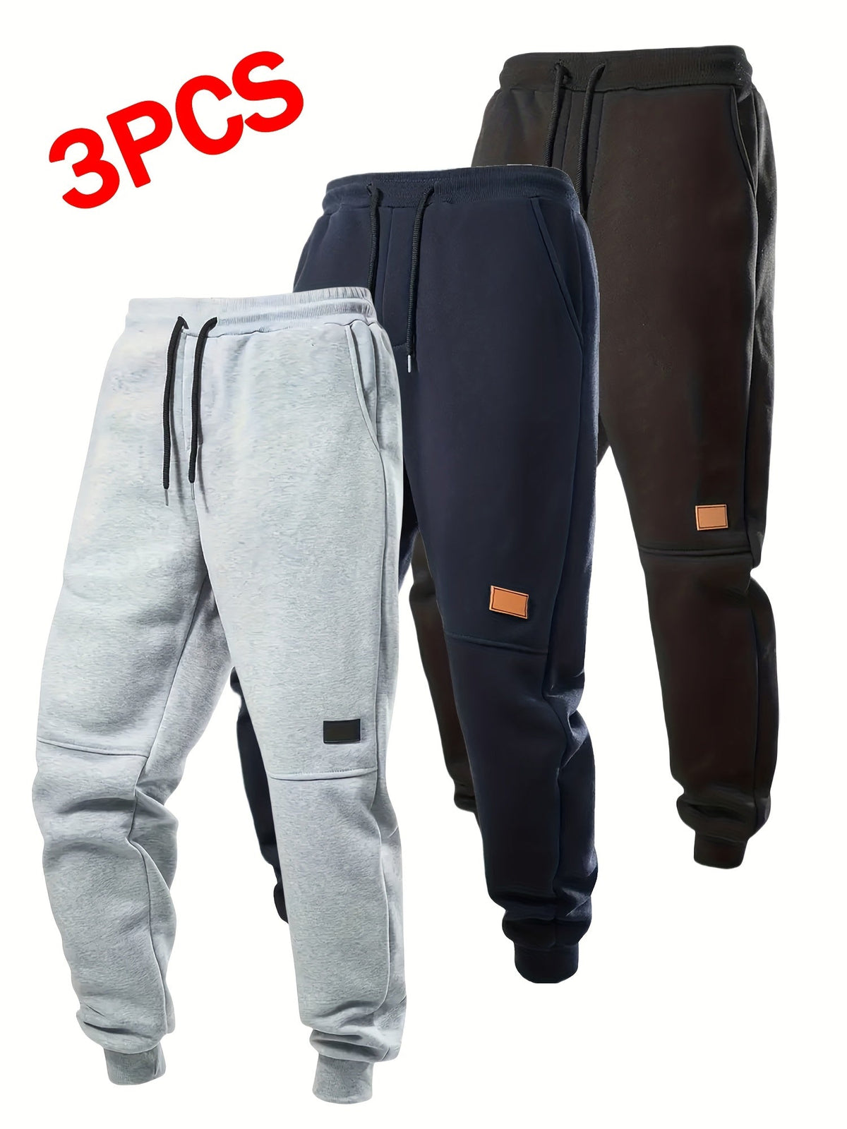 Boys' Fleece Jogger Pants Three Pack with Drawstring Waists and Ribbed Cuffs for Cooler Weather Outfits