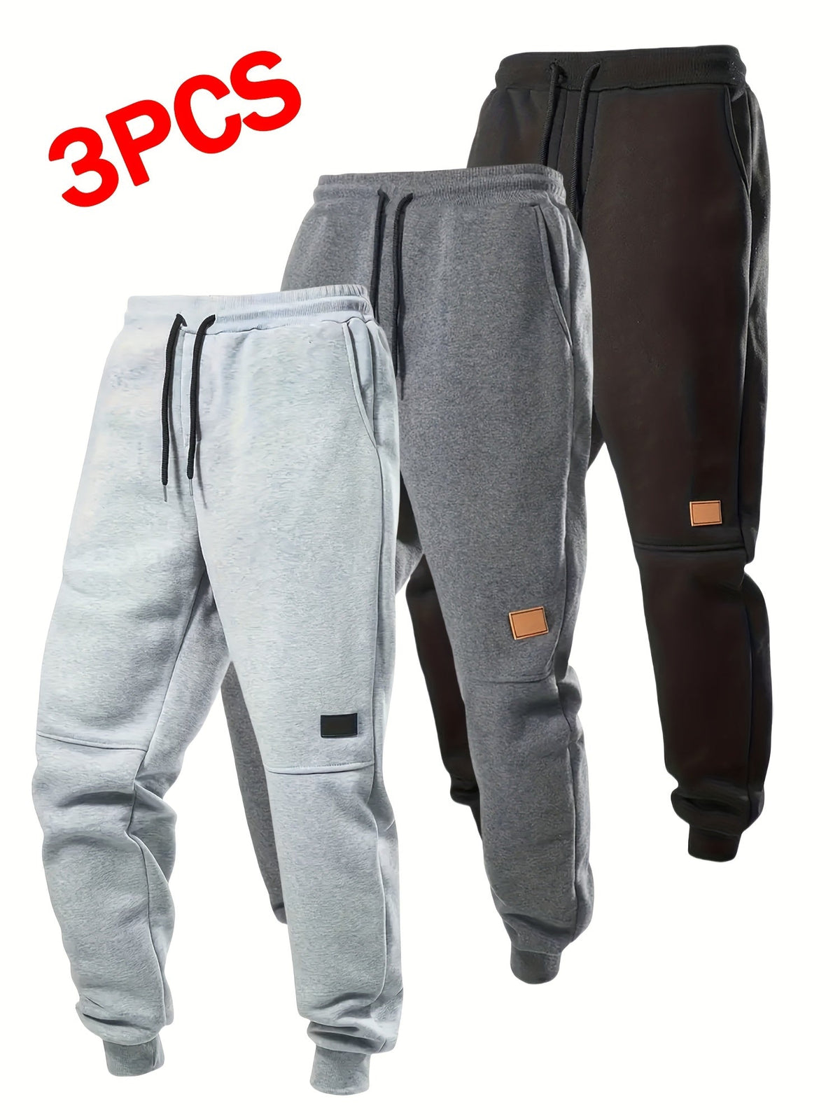 Boys' Fleece Jogger Pants Three Pack with Drawstring Waists and Ribbed Cuffs for Cooler Weather Outfits